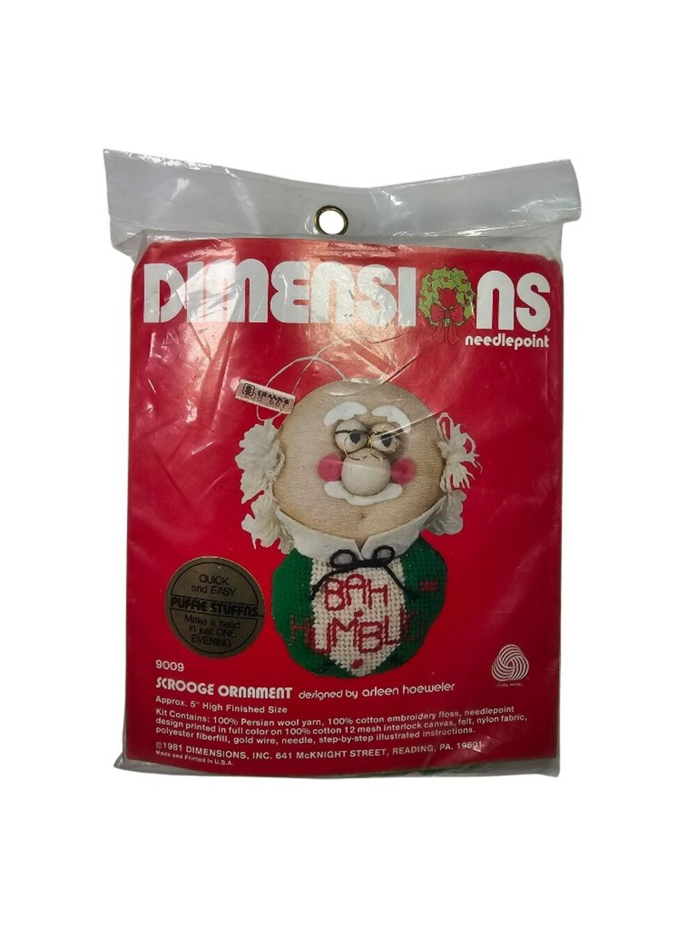Dimensions Needlepoint Puffie Stuffins Scrooge 5" Christmas Ornament Kit #9009